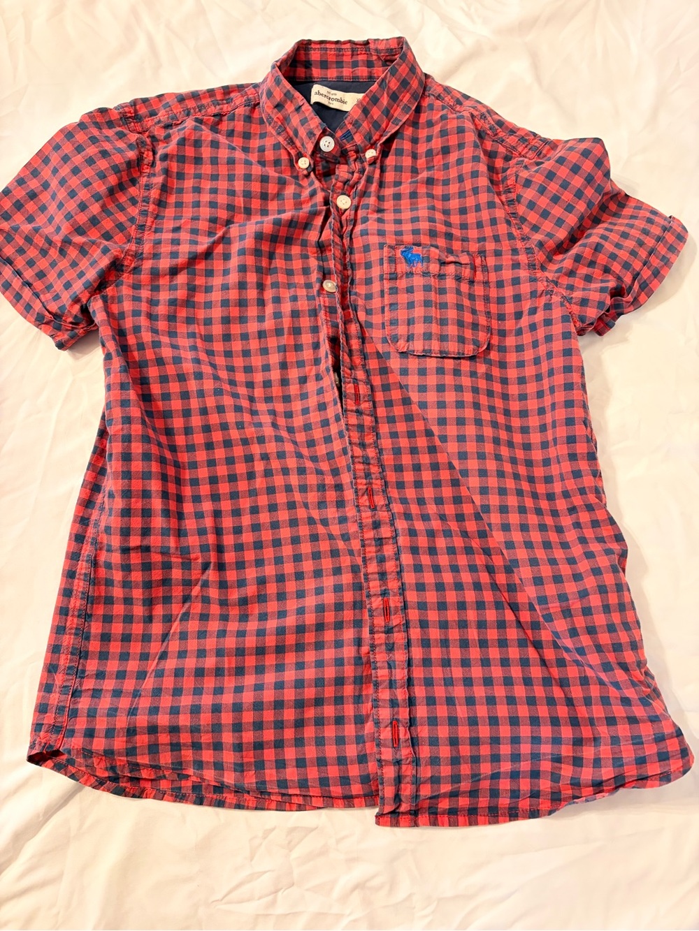 abercrombie kids Red and Navy Checkered Short-Sleeve Button-Down